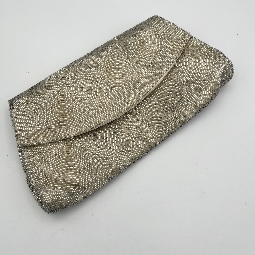 VTG 1950s Silver beaded evening bag Japan Schildkraut Bros